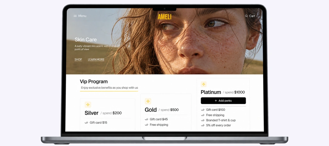 A store page showing its VIP program with Silver, Gold and Platinum tiers and their perks